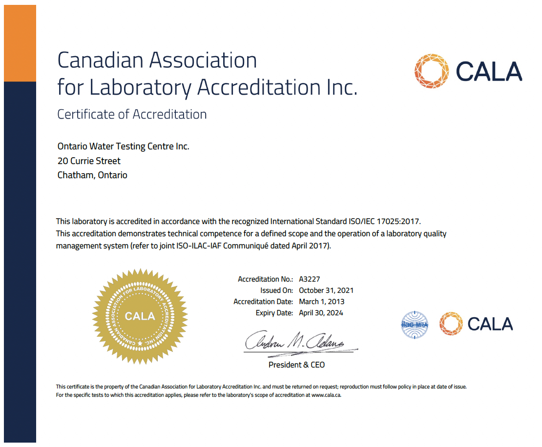 Accreditation – Ontario Water Testing Centre